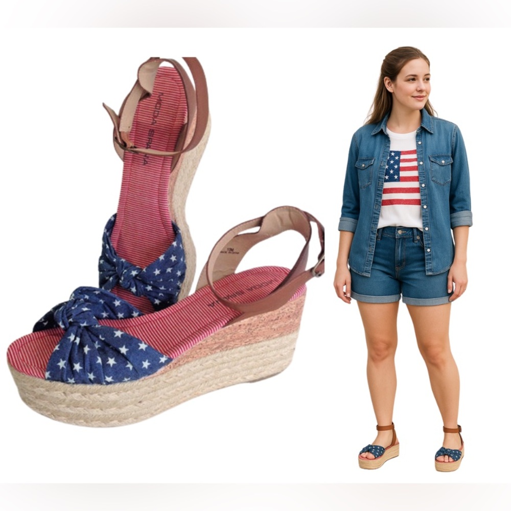 MODA SPANA Taylor SIZE 9.5 WEDGE SANDALS New Without Tags 3" Heel 4th of July.